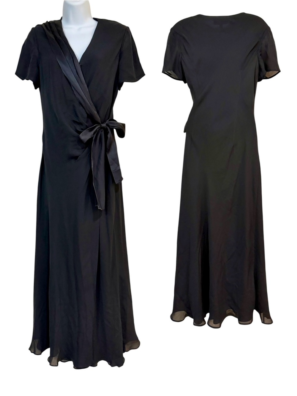 Vintage Donna Ricco Black Silk Wrap Maxi Dress Size 8 Cocktail Party